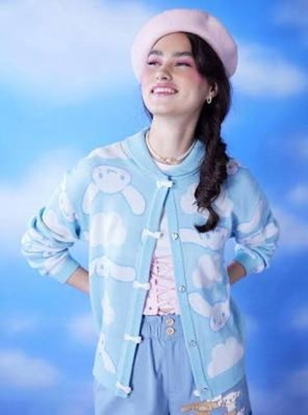 Sanrio XS Cinnamoroll Cloud Collar Cardigan Knit Bow Buttons Clouds Hot Topic